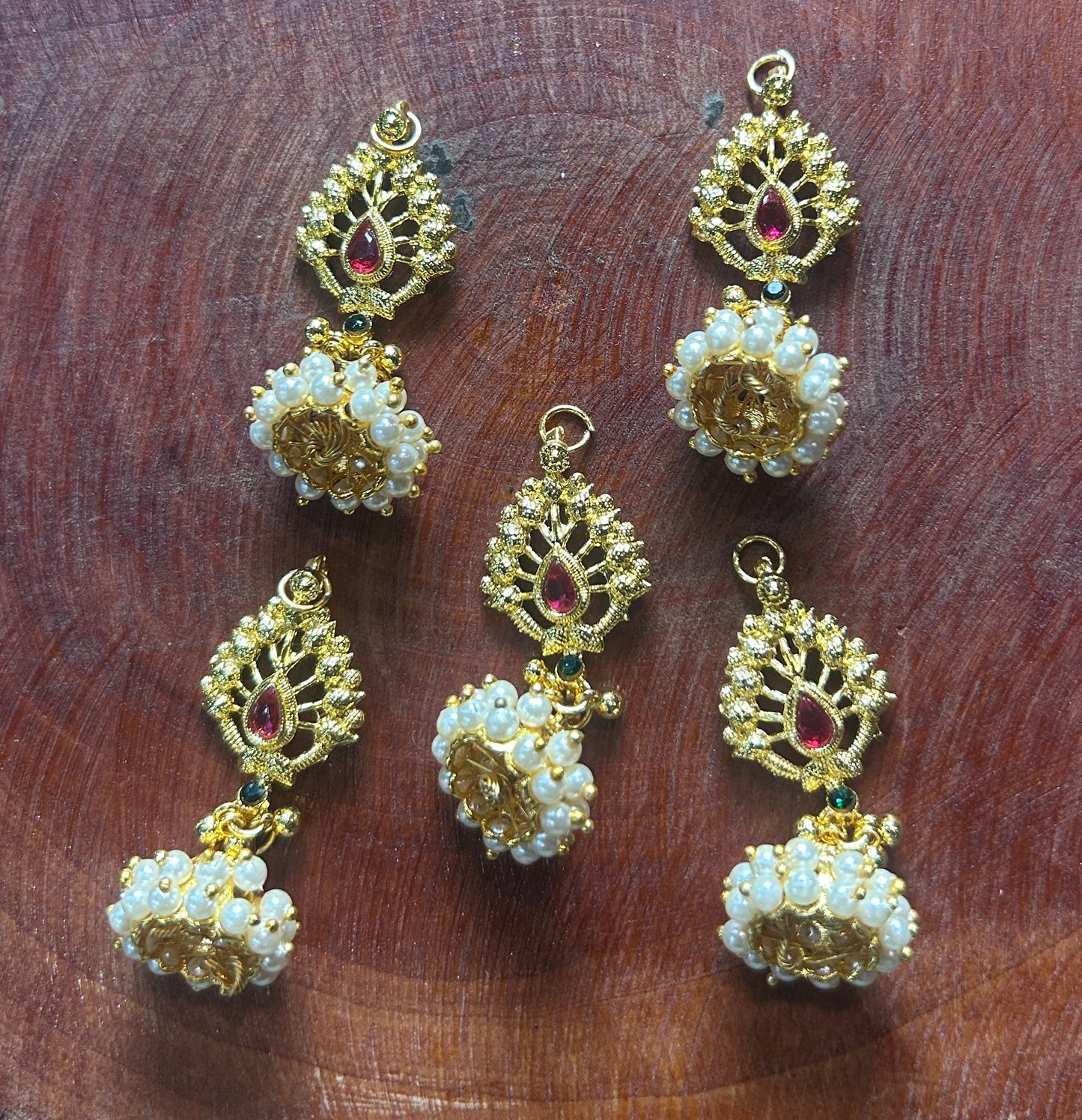 Ruby & Pearl Cluster Hair Accessory with Golden Drop