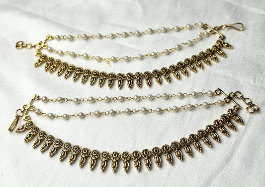 Traditional Pearl & Antique Gold Kana Ear Chain