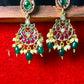 Kundan Meenakari Chandbali Earrings with Pearls & Beads
