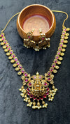 Goddess Lakshmi Temple Necklace Set – Ruby Pink & Pearl Finish