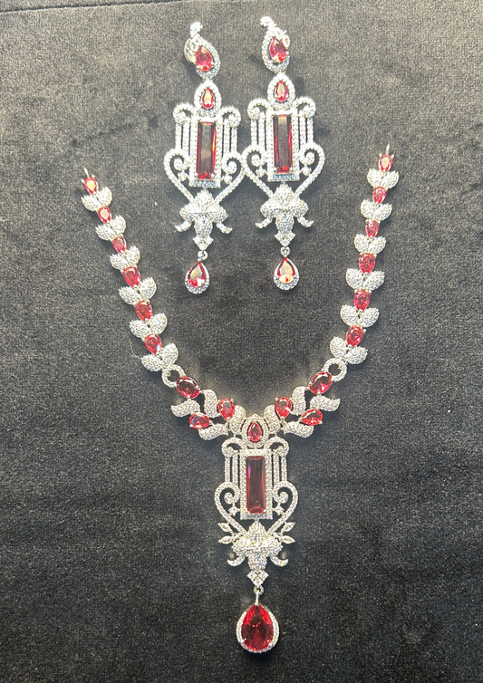 Majestic Crimson Drop Necklace Set