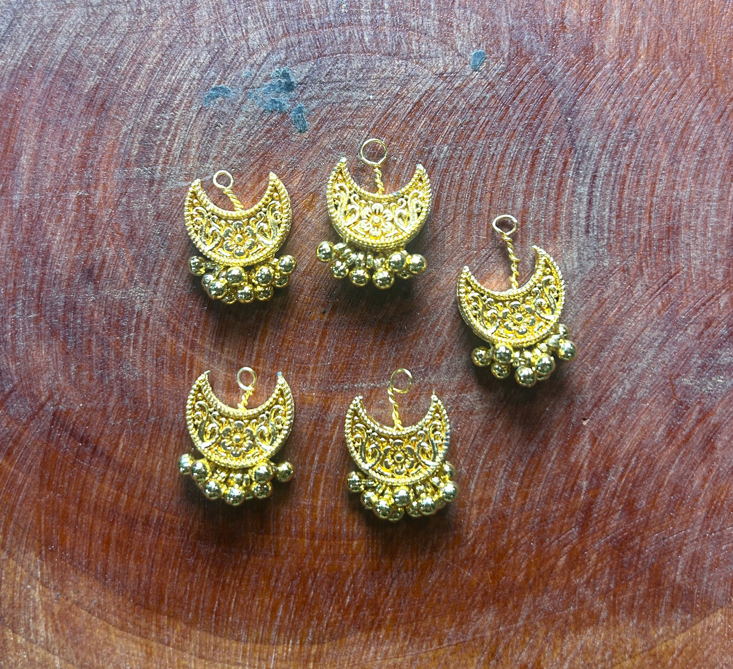 Golden Crescent Moon Hair Accessory with Floral Detailing & Ghungroo