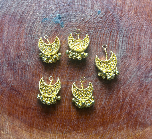 Golden Crescent Moon Hair Accessory with Floral Detailing & Ghungroo