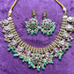 Kundan Mesh Choker Necklace Set with Green Drop Beads