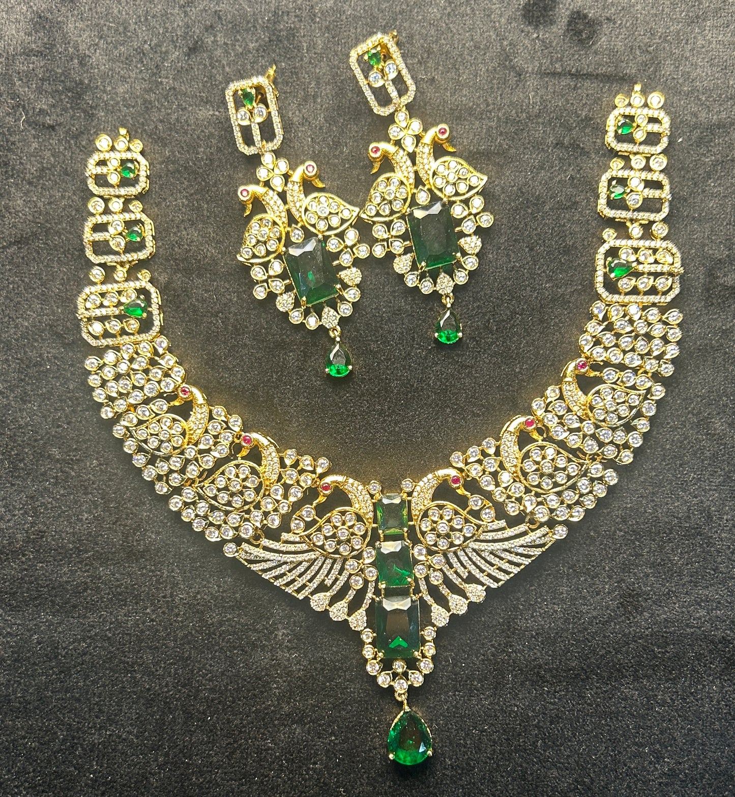 Peacock Emerald Sparkle Bridal Necklace Set