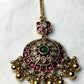Floral Kundan Maang Tikka with Green Center & Golden Ghungroo