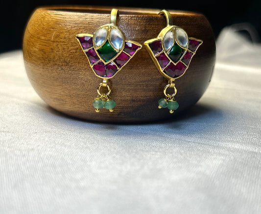 Lotus Fan Kundan Bugdi Earrings