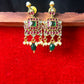Square Kundan Earrings with Green Beads & Pearls