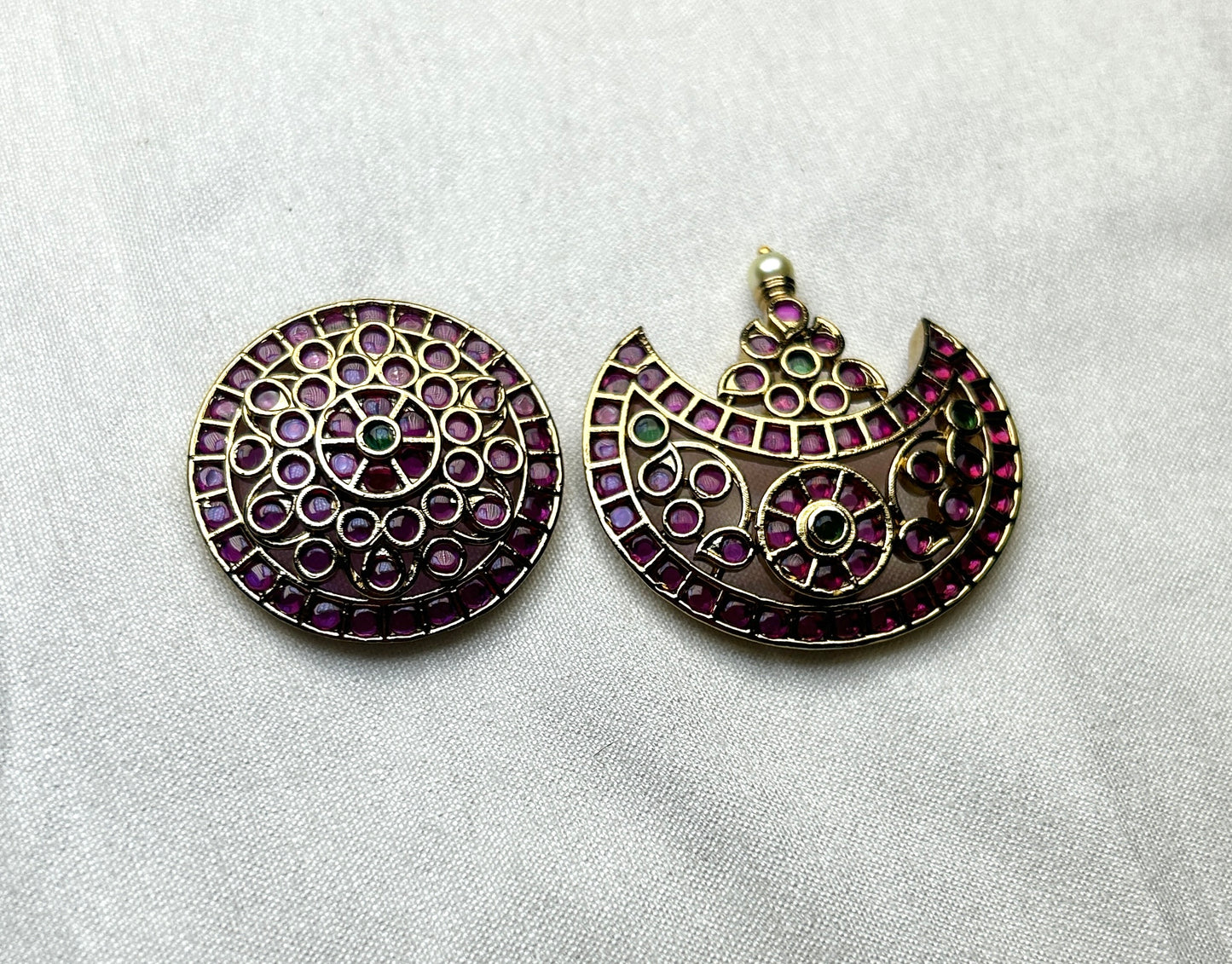 Ruby Pachi Kundan Surya & Chandra Hair Brooch Set