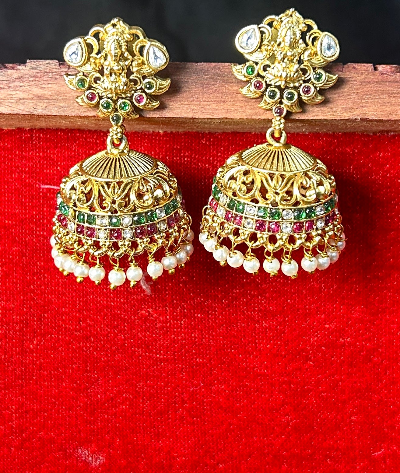 Traditional Temple Jhumka Earrings with Pearl Drops