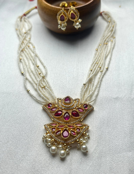 Royal Pink Stone Pearl Mala Set