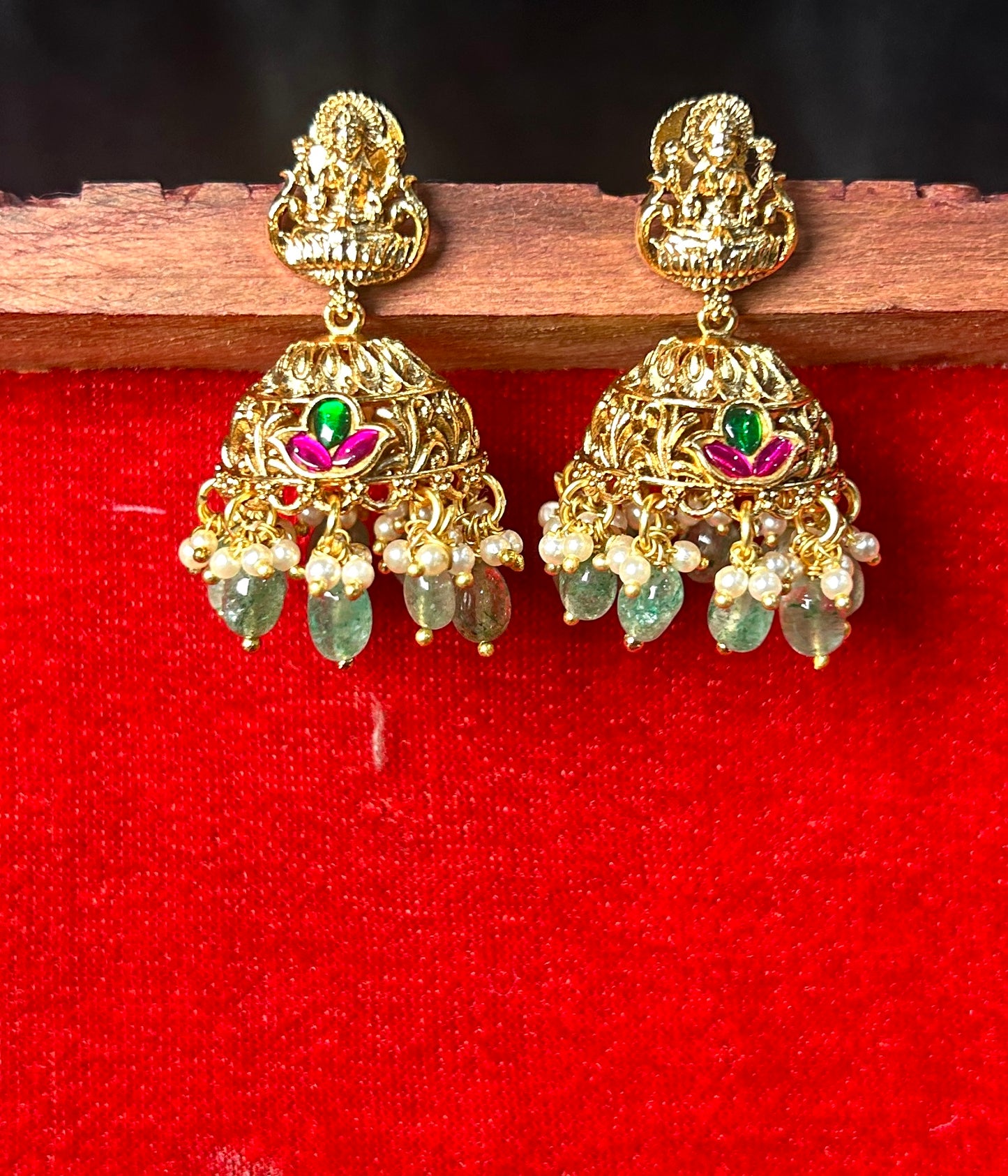 Lakshmi Lotus Temple Jhumka Earrings
