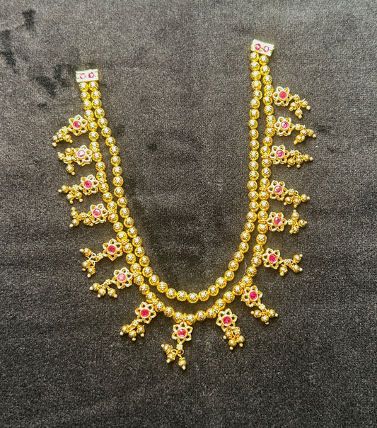 Double Layer Floral Ruby Maharashtrian Necklace