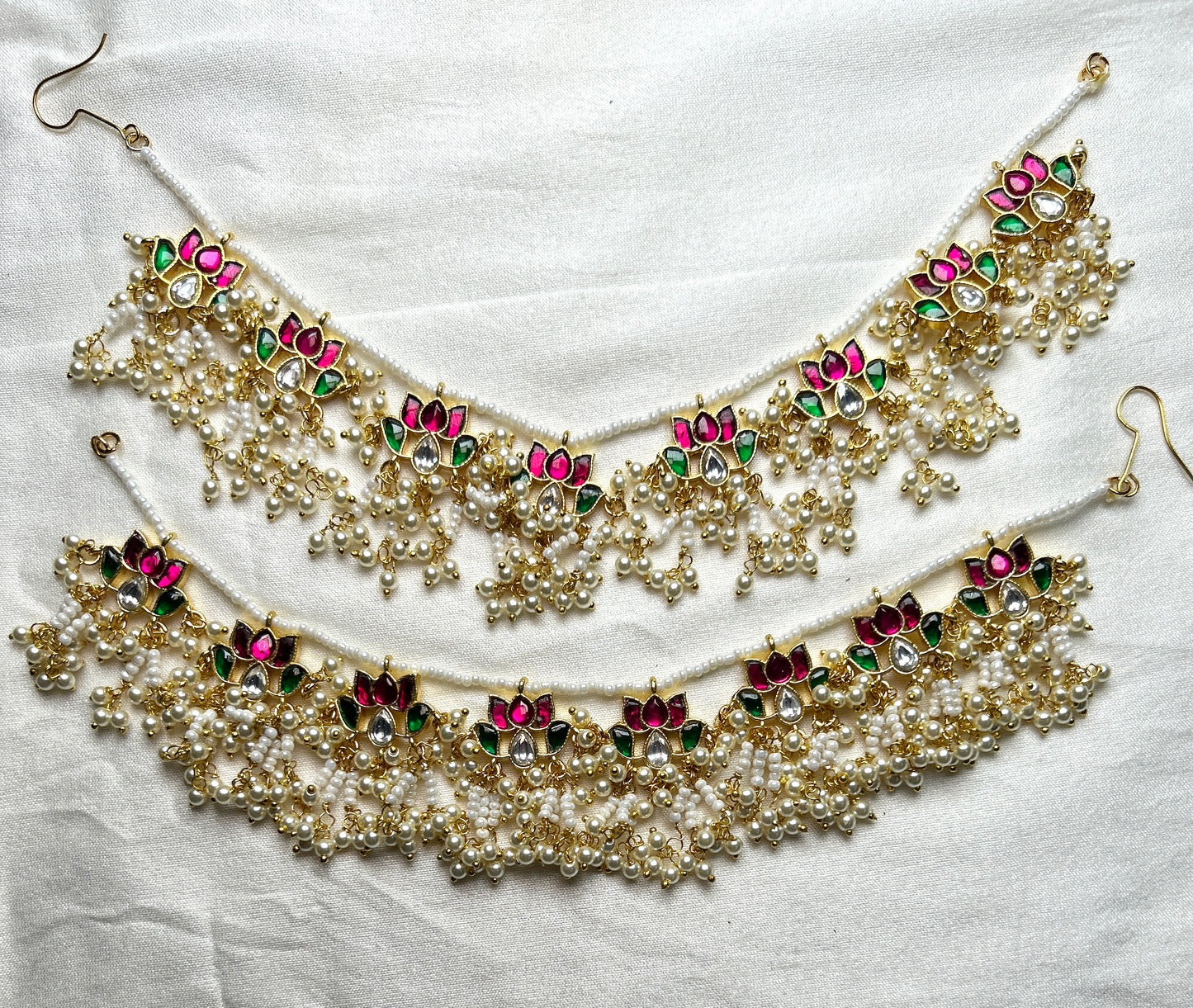 Lotus Motif Kana Chains with Pearl Jhumkis