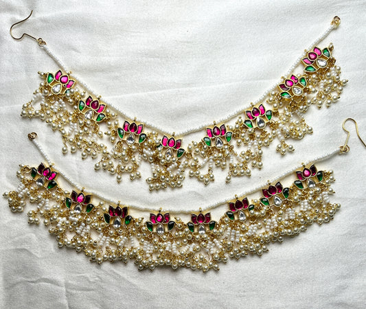 Lotus Motif Kana Chains with Pearl Jhumkis