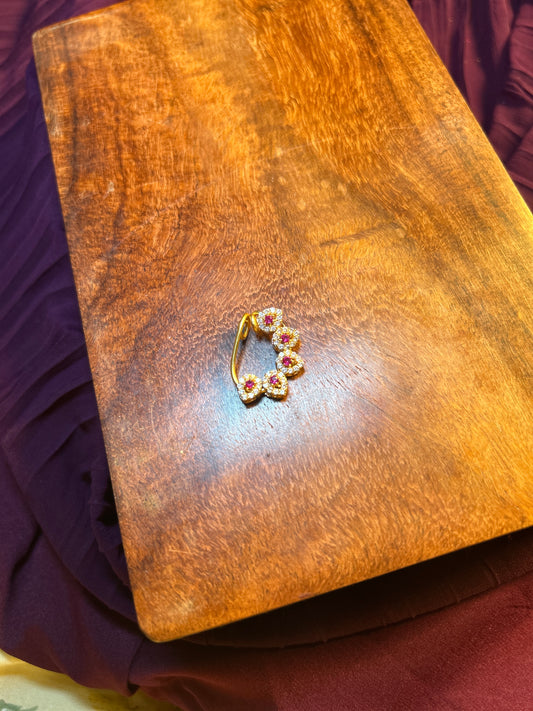 Ruby Floral Nath – 1 Gram Gold Finish