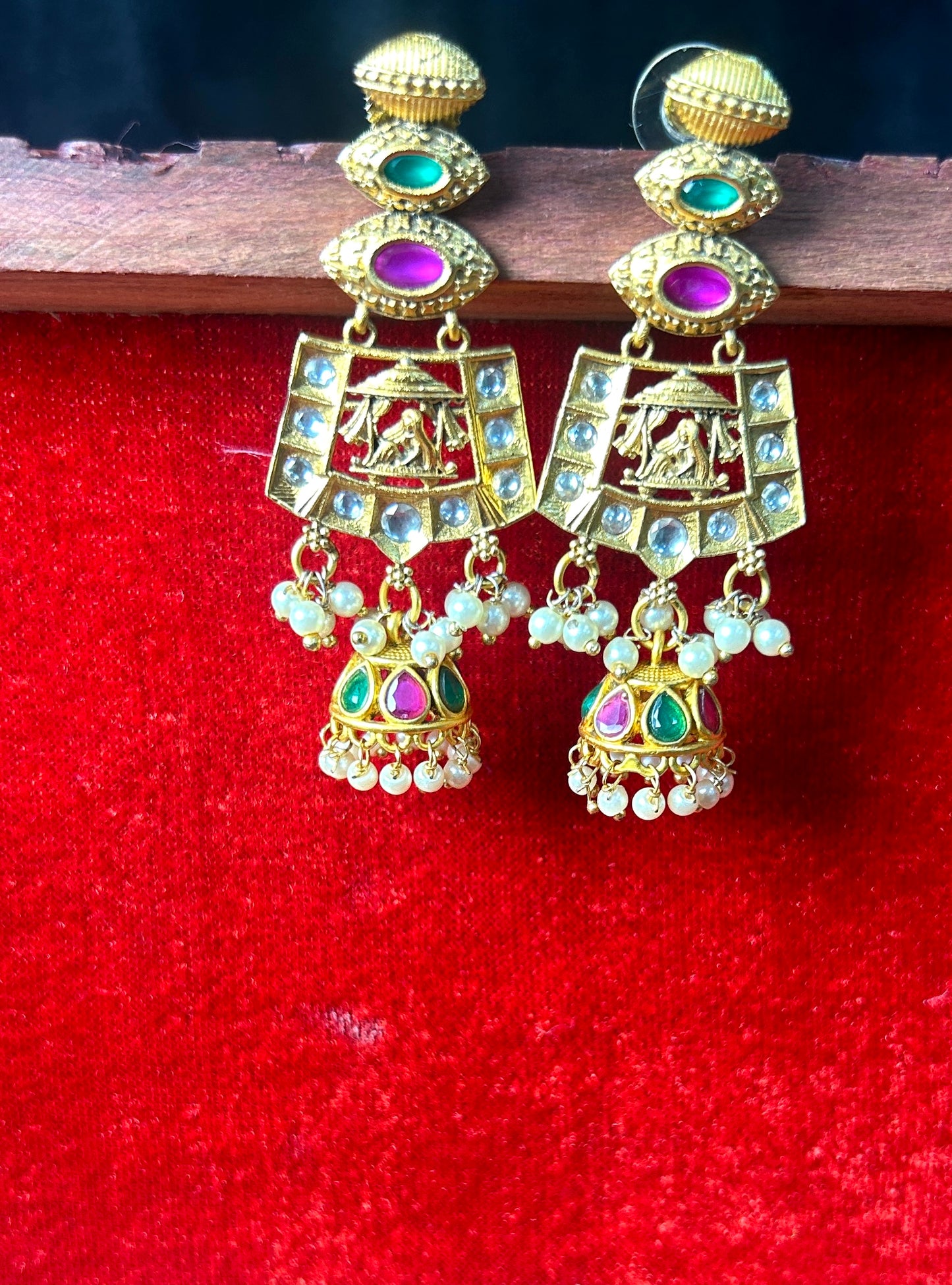 Heritage Temple Dangler Earrings with Mini Jhumkas