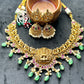 Temple Jewellery Necklace Set – Lakshmi Motif with Kemp & Emerald Drops