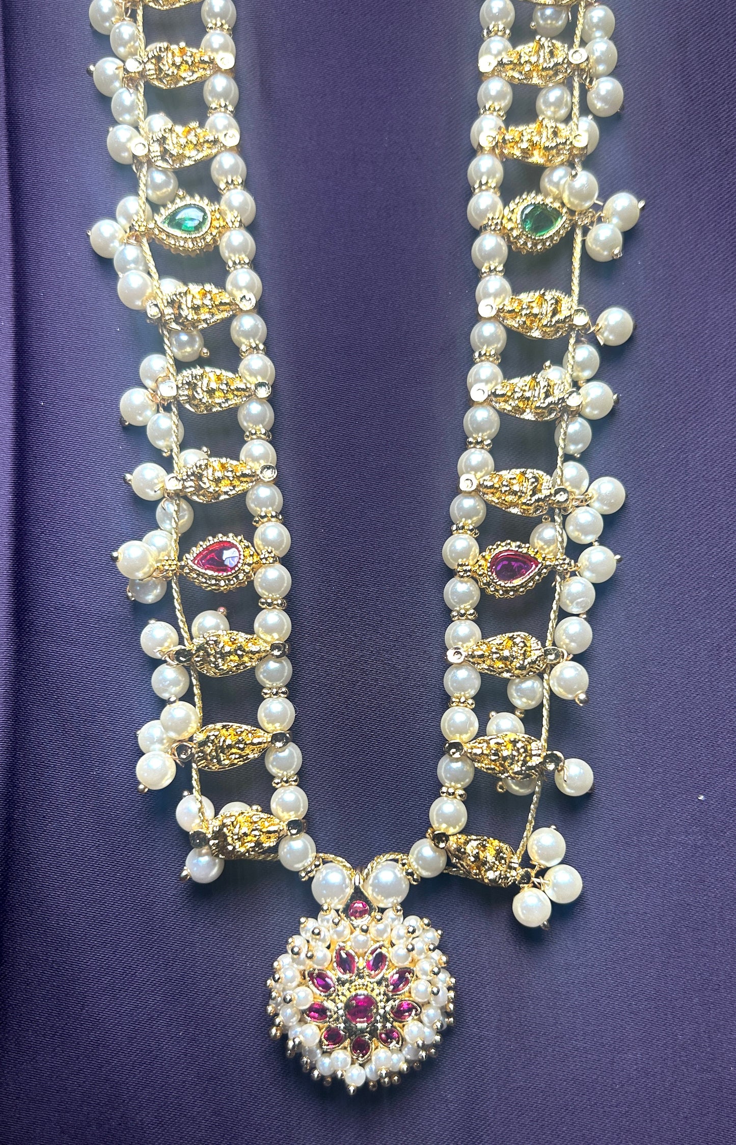 Elegant Pearl & Gold-Tone Temple Necklace