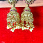 Peacock Motif Temple Jhumkas with Pearl Drops