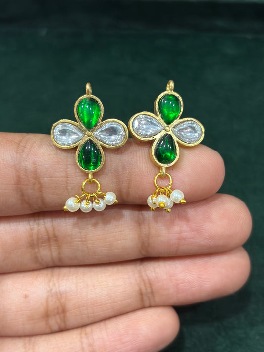 Green & White Stone Bugadi with Pearl Drops