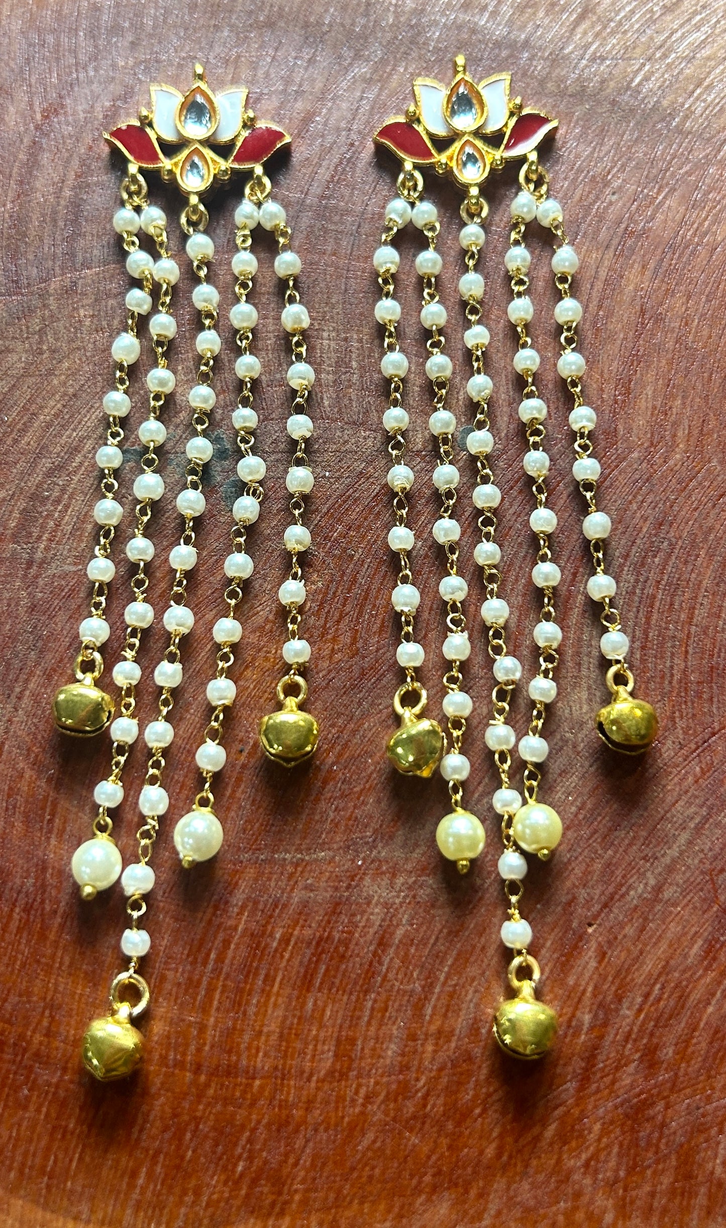 Lotus Long Hair Accessory with Cascading Pearl Chains & Ghungroo