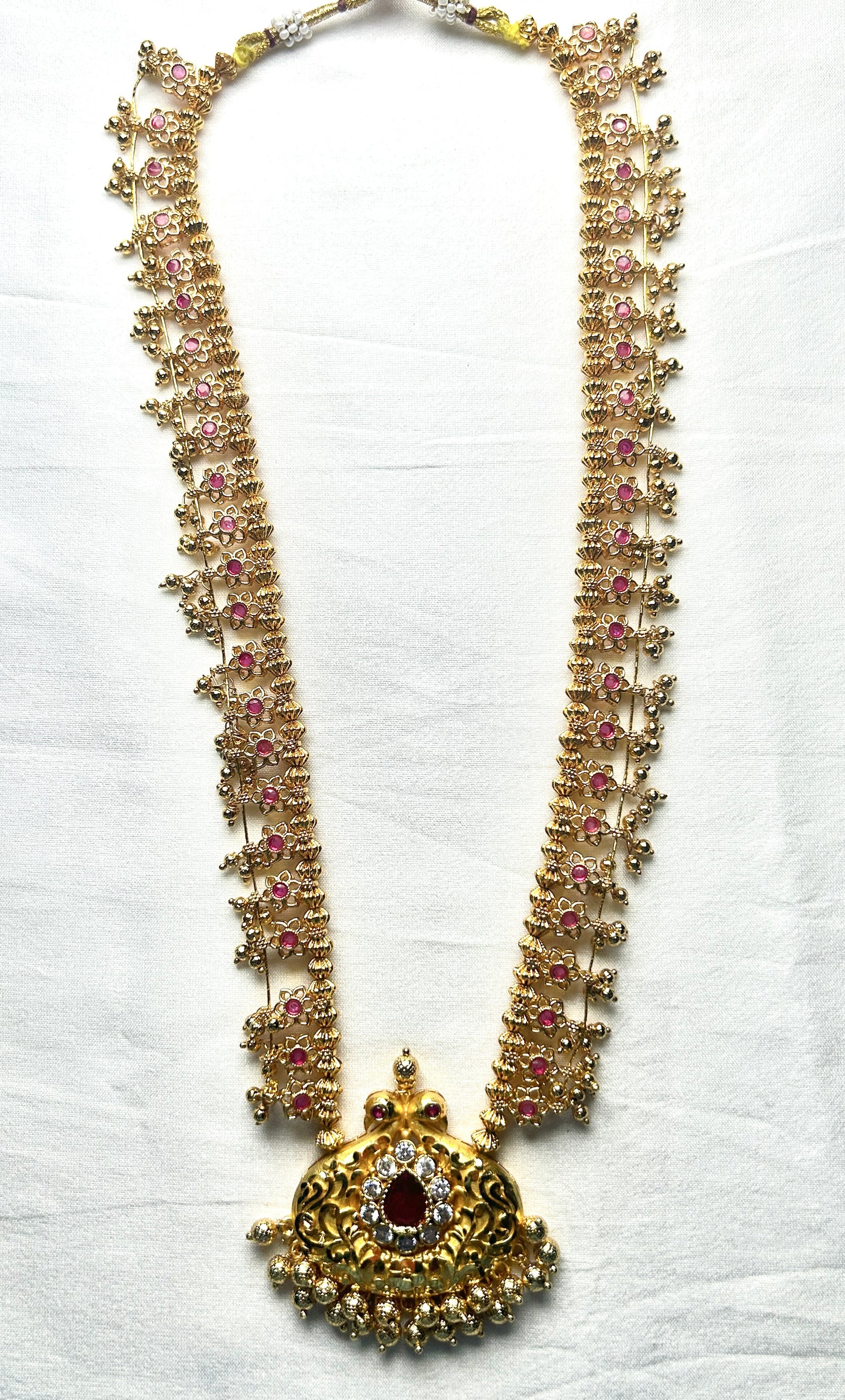 Antique Lakshmi Temple Haar with Ruby Stone Pendant