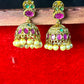 Ruby & Emerald Stone Jhumka Earrings with Pearls
