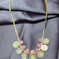 Lakshmi Coin Necklace with Pink Floral Accents