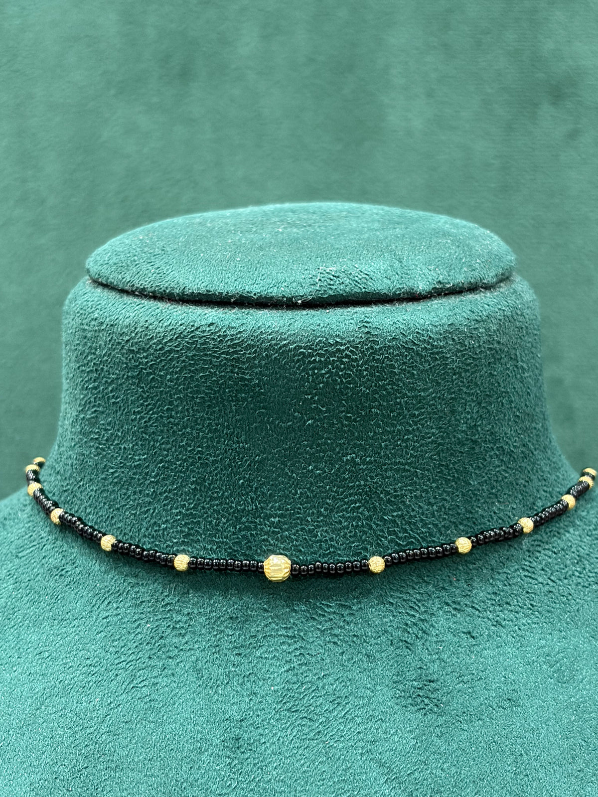 Minimalist Black Beaded Mangalsutra with Gold-Tone Bead Accents