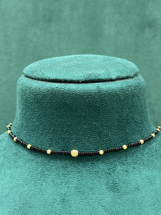 Minimalist Black Beaded Mangalsutra with Gold-Tone Bead Accents