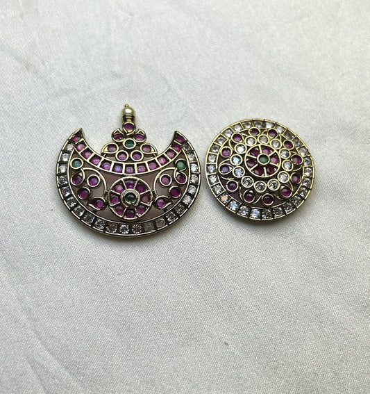Ruby-CZ South Indian Sun & Moon Hair Brooch Set