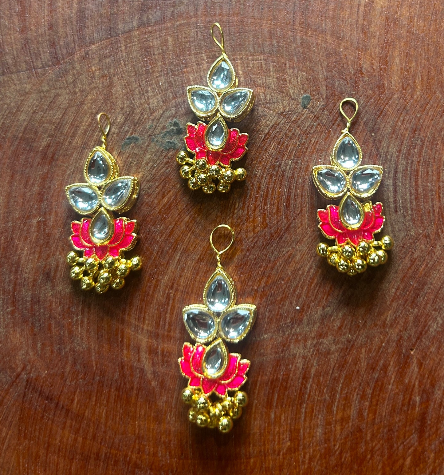 Kundan Lotus Hair Accessory with Floral Crystal Cluster & Ghungroo