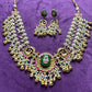 Antique Pachikundan Necklace Set with Twin Peacock Motifs