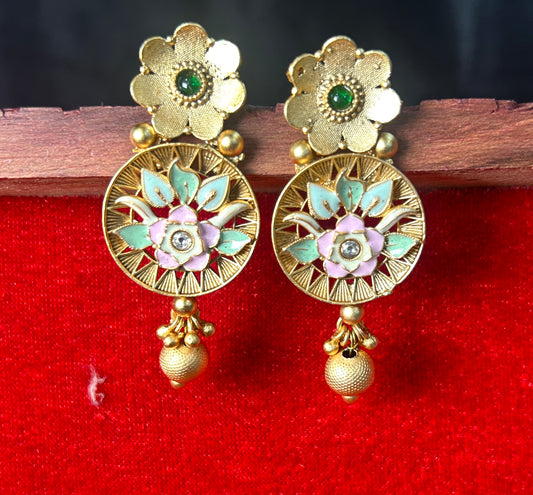 Floral Enamel Lotus Earrings