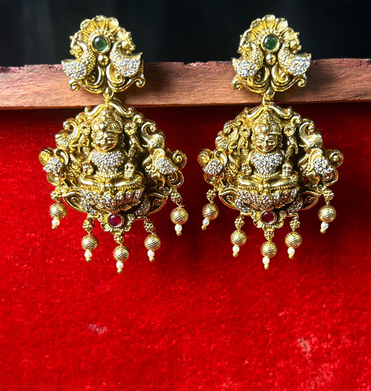 Temple Lakshmi Earrings with Peacock Design