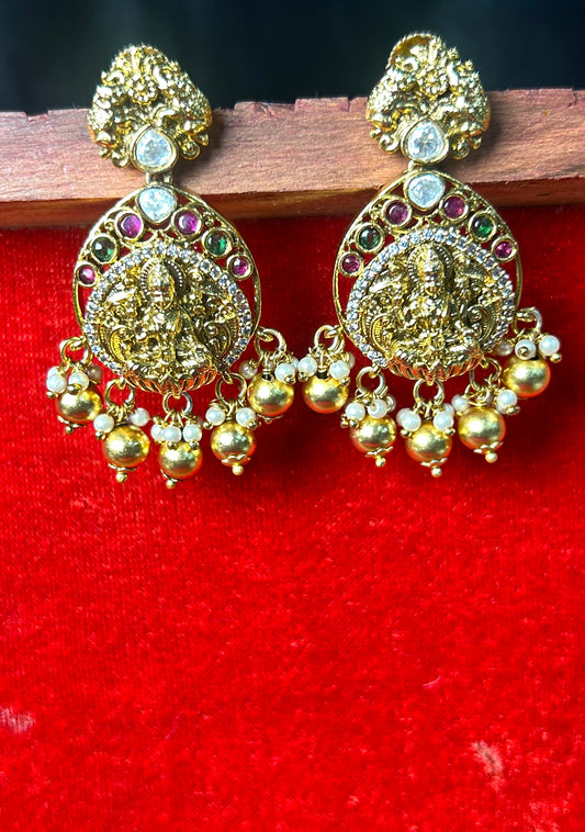 Temple Goddess Earrings with Pearl Drops