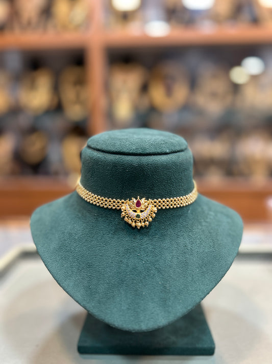 Traditional Gold-Finish Choker with Ruby & Emerald Accents