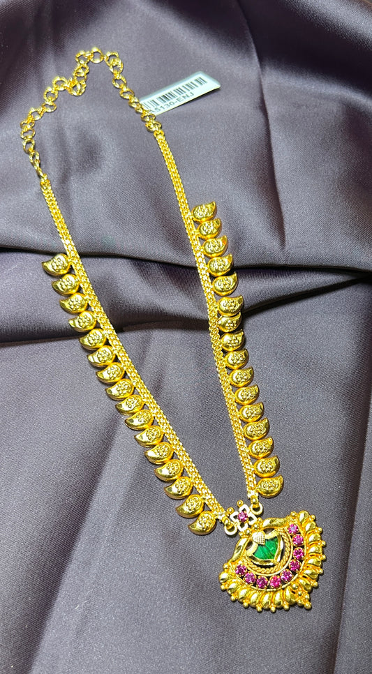 Traditional Temple Necklace with Peacock Motif Pendant