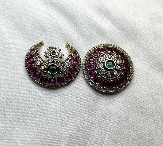 Pachi Kundan Surya-Chandra Hair Brooch Set