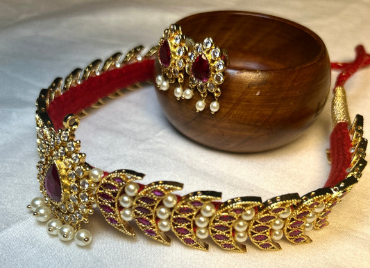 Ruby & Pearl Studded Traditional Choker Set – 1 Gram Gold Finish