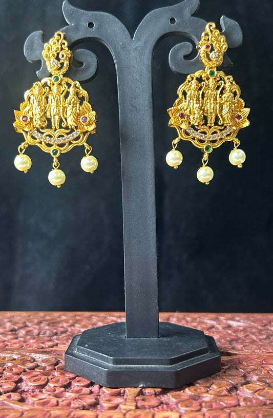Temple Jewellery Earrings – Ram Darbar Design with Pearls