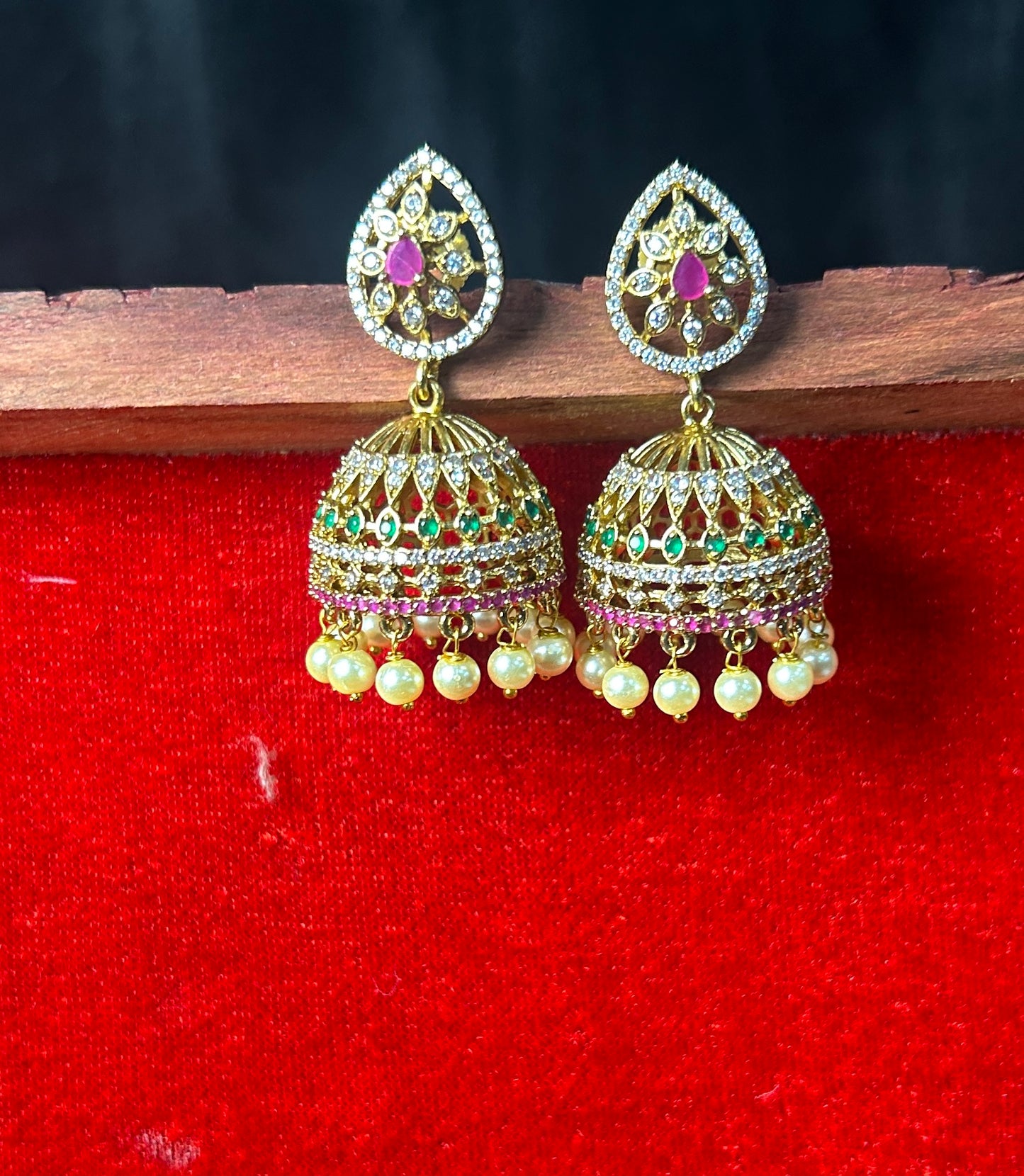 Pear-Shaped Stone Studded Jhumka Earrings