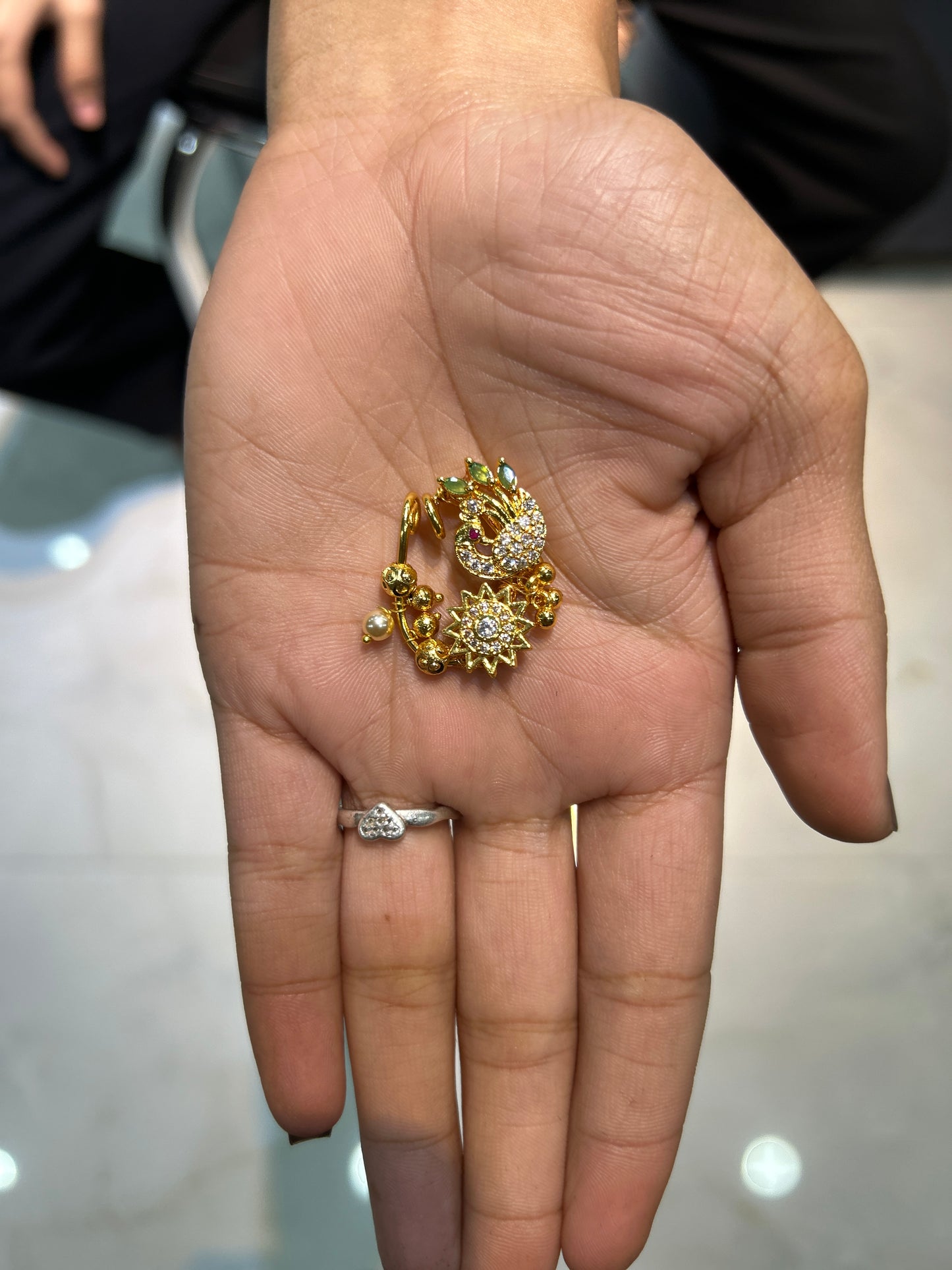Peacock Crescent Maharashtrian Nath with Crystal Sun Charm