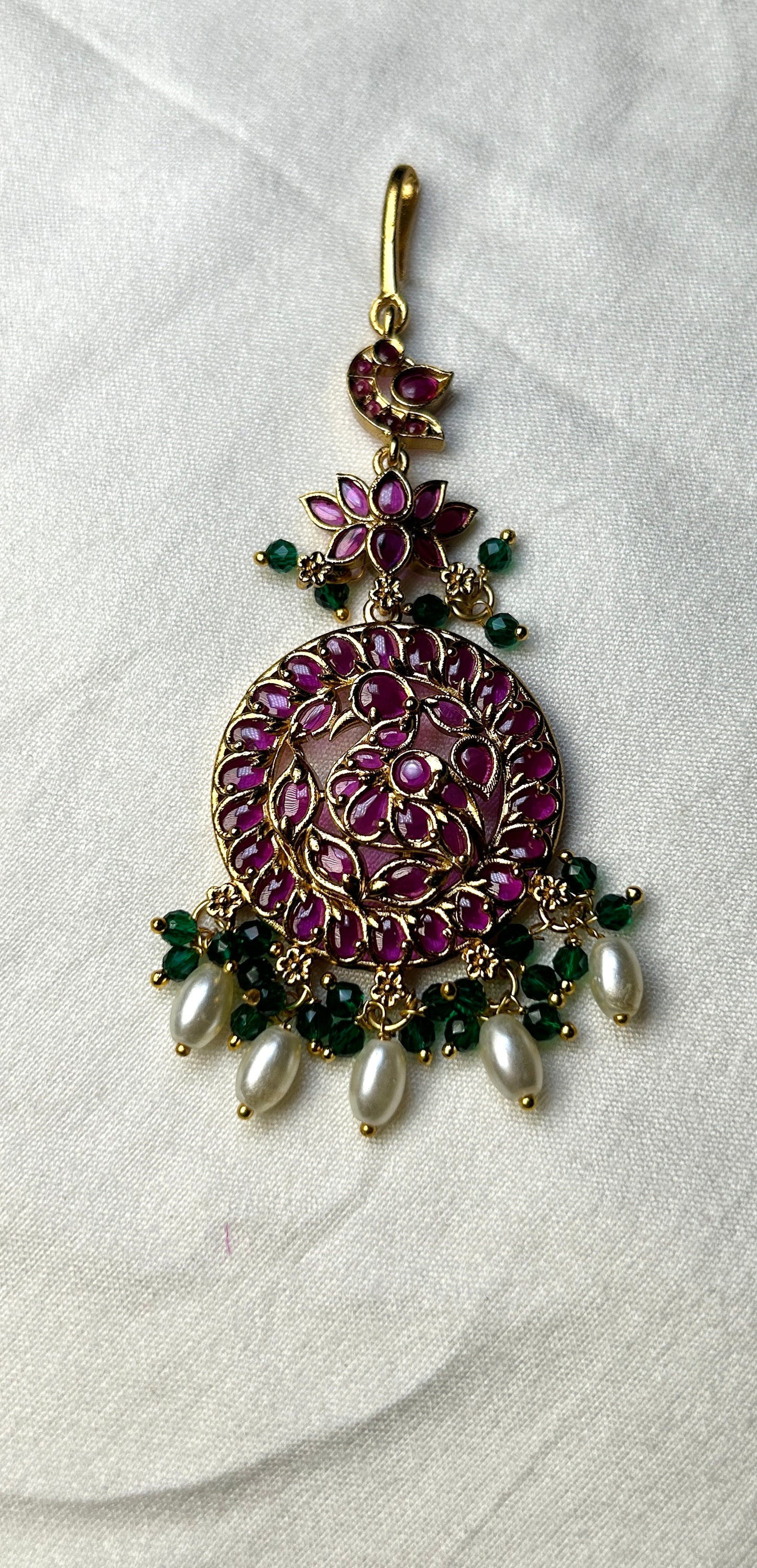 Paisley & Lotus Kundan Maang Tikka with Pearl Drops
