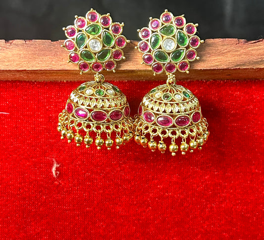 Ruby & Emerald Stone Jhumka Earrings