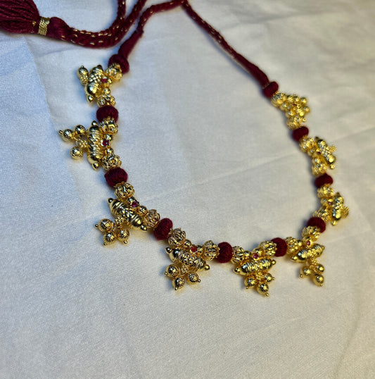 Traditional Kemp Gundu Mala Necklace – 1 Gram Gold Plated
