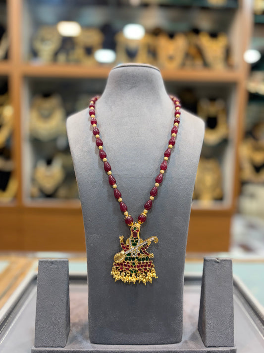 Ruby Beaded Goddess Veena Necklace