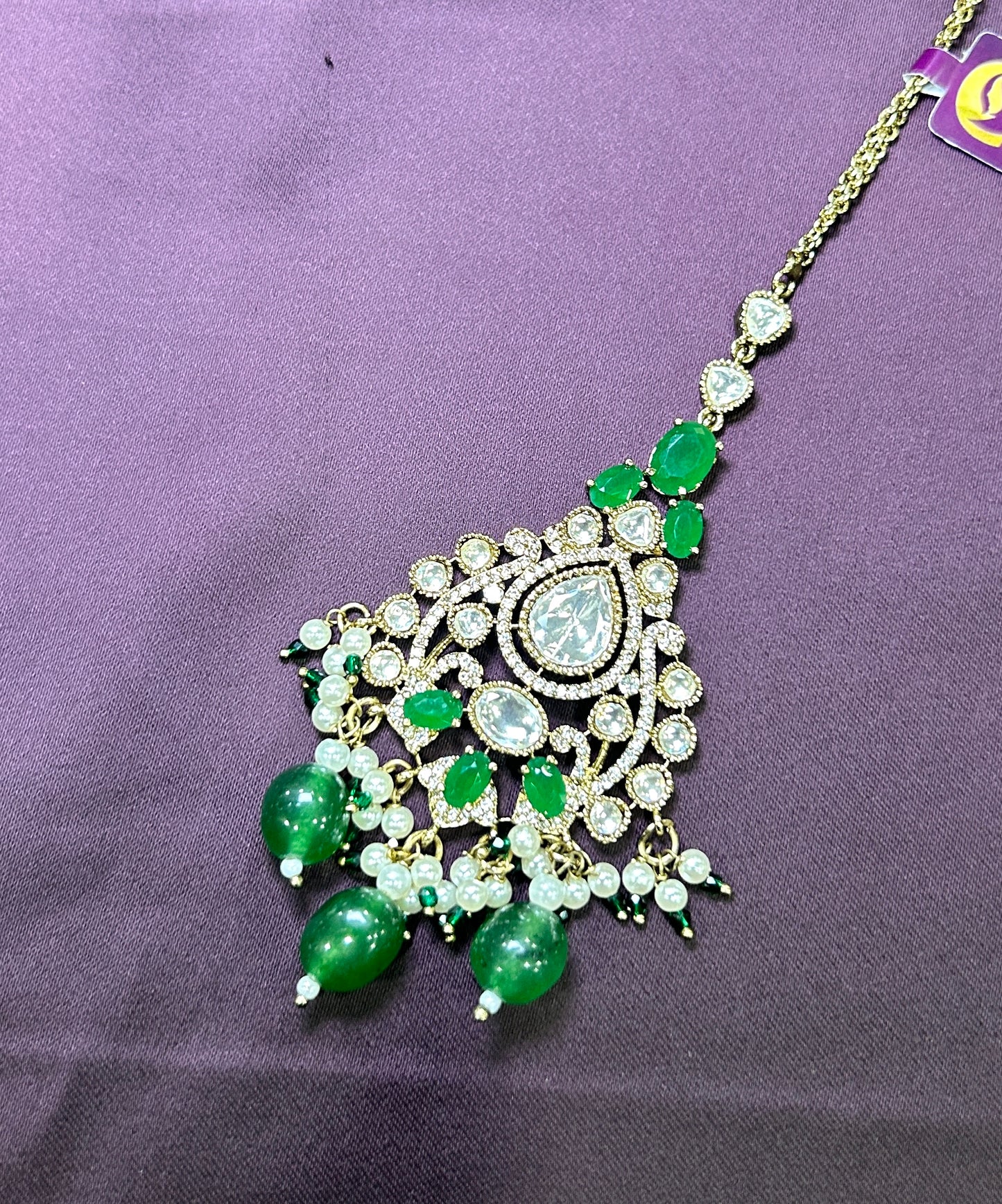 Emerald Elegance Maang Tikka