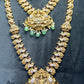 Goddess Lakshmi Bridal Temple Jewellery Set – Antique Gold with Green Drops